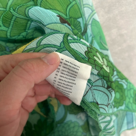 H&M Sheer Floral Blouse Top Women’s 12 Green Oriental Asian Inspired - Picture 5 of 9